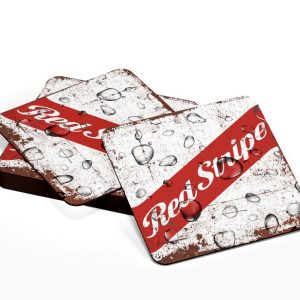 Wooden coasters Red stripe