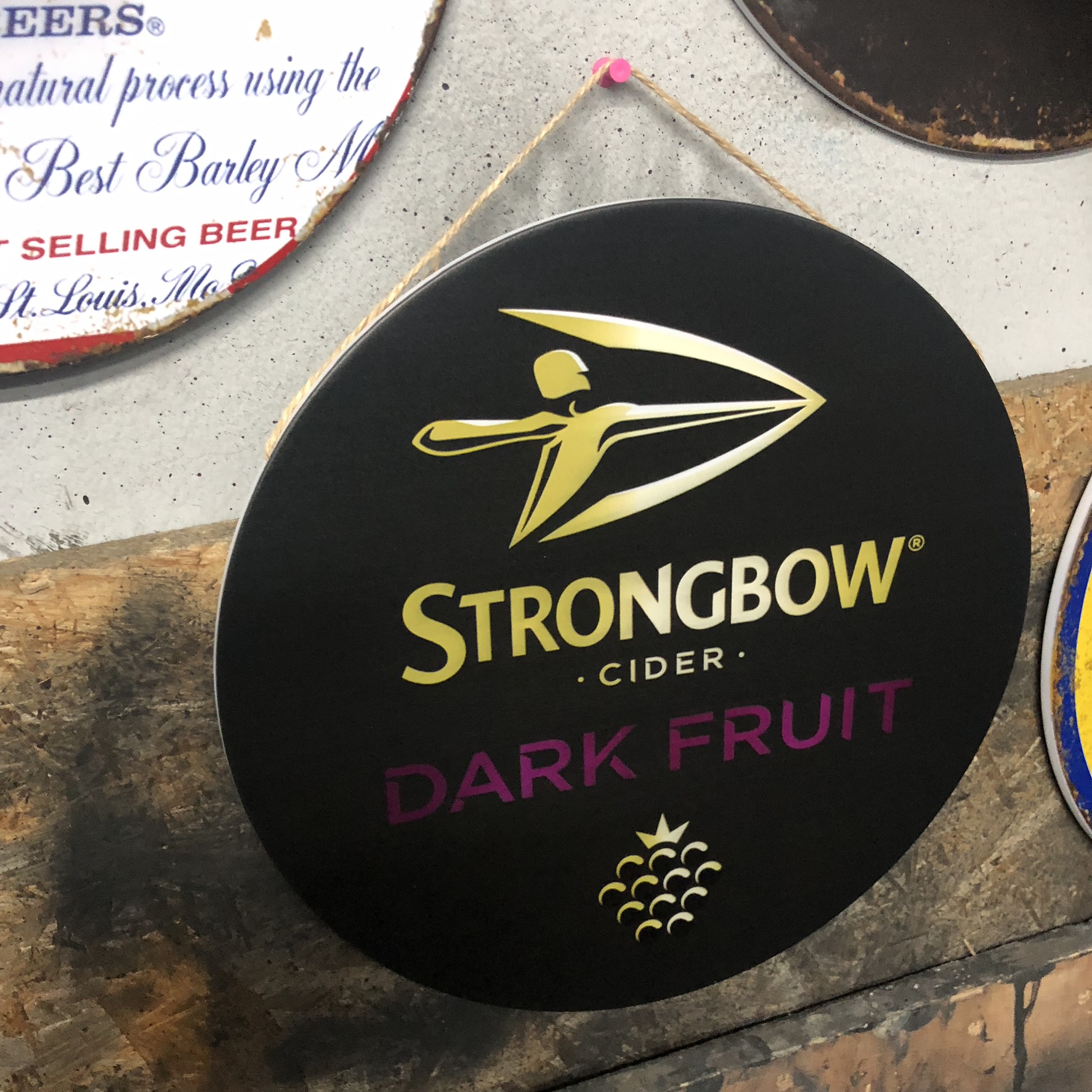Strongbow Sign Metal Round Sign Strongbow dark fruit - Denstone Statues